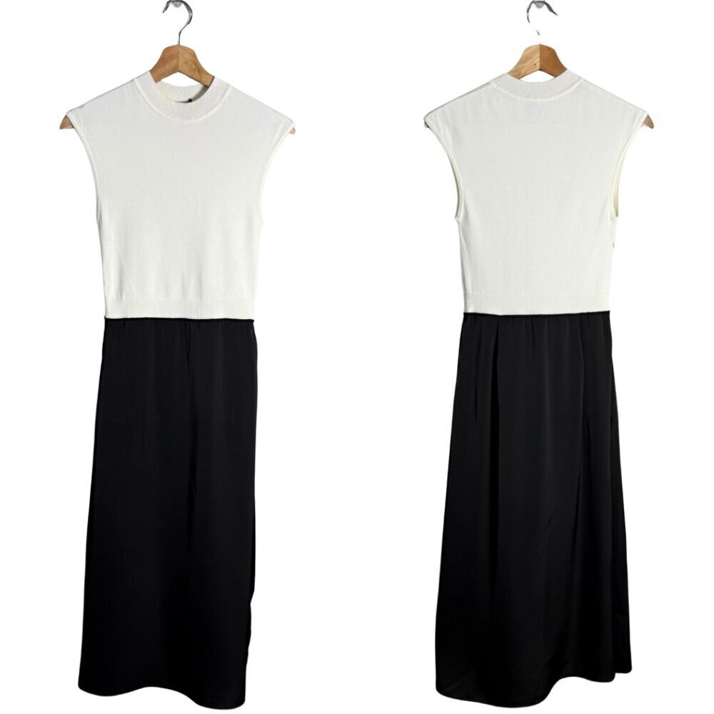 Hugo Boss Ferdola Mixed Media Midi Dress Women's XS Ivory Black Career Chic NWOT - Picture 4 of 16